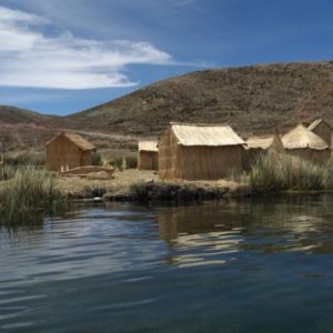 Swimming village on Lake Titicaca